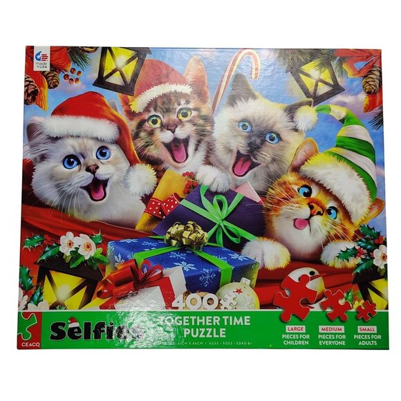 Ceaco Selfies Together Time 400-Piece Christmas Cats Family Jigsaw Puzzle - Picture 1 of 7